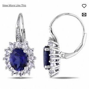 Sterling Silver Sapphire Diamond Earrings